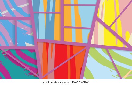 Abstract collage asymmetric pattern. Digital freehand art, grunge texture. Vector patchwork quilt background. Decorative elements, brush strokes ornament for flyer, poster, cover, textile fabric print