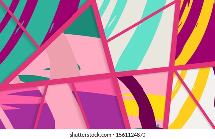 Abstract collage asymmetric pattern. Digital freehand art, grunge texture. Vector patchwork quilt background. Decorative elements, brush strokes ornament for flyer, poster, cover, textile fabric print