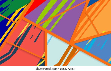 Abstract collage asymmetric pattern. Digital freehand art, grunge texture. Vector patchwork quilt background. Decorative elements, brush strokes ornament for flyer, poster, cover, textile fabric print