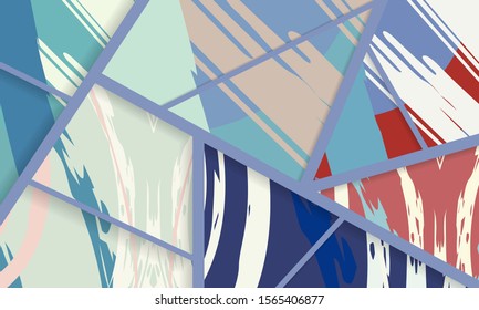 Abstract collage asymmetric pattern. Digital freehand art, grunge texture. Vector patchwork quilt background. Decorative elements, brush strokes ornament for flyer, poster, cover, textile fabric print