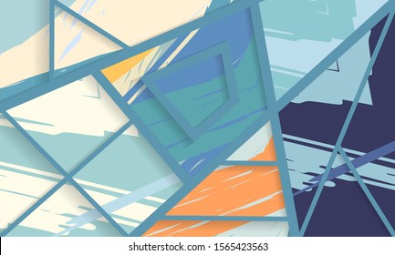 Abstract collage asymmetric pattern. Digital freehand art, grunge texture. Vector patchwork quilt background. Decorative elements, brush strokes ornament for flyer, poster, cover, textile fabric print