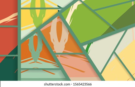 Abstract collage asymmetric pattern. Digital freehand art, grunge texture. Vector patchwork quilt background. Decorative elements, brush strokes ornament for flyer, poster, cover, textile fabric print