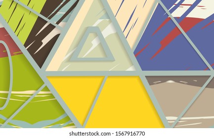 Abstract collage asymmetric pattern. Digital freehand art, grunge texture. Vector patchwork quilt background. Decorative elements, brush strokes ornament for flyer, poster, cover, textile fabric print