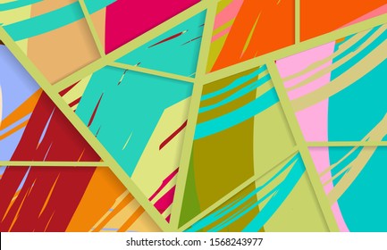 Abstract collage asymmetric pattern. Digital freehand art, grunge texture. Vector patchwork quilt background. Decorative elements, brush strokes ornament for flyer, poster, cover, textile fabric print