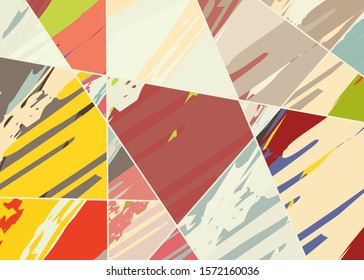 Abstract collage asymmetric pattern. Digital freehand art, grunge texture. Vector patchwork quilt background. Decorative elements, brush strokes ornament for flyer, poster, cover, textile fabric print
