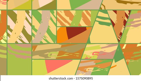 Abstract collage asymmetric pattern. Digital freehand art, grunge texture. Vector patchwork quilt background. Decorative elements, brush strokes ornament for flyer, poster, cover, textile fabric print