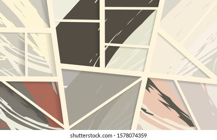 Abstract collage asymmetric pattern. Digital freehand art, grunge texture. Vector patchwork quilt background. Decorative elements, brush strokes ornament for flyer, poster, cover, textile fabric print