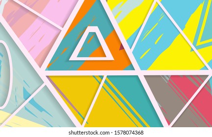 Abstract collage asymmetric pattern. Digital freehand art, grunge texture. Vector patchwork quilt background. Decorative elements, brush strokes ornament for flyer, poster, cover, textile fabric print