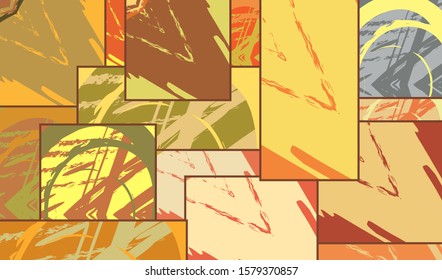 Patrón asimétrico abstracto del colaje. Arte de mano libre digital, textura gruesa. Fondo del tejido de mosaico de mosaico de trabajo de vectores. Elementos decorativos, trazos de pincel adornados para volante, afiche, tapa, tela textil