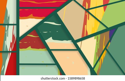 Abstract collage asymmetric pattern. Digital freehand art, grunge texture. Vector patchwork quilt background. Decorative elements, brush strokes ornament for flyer, poster, cover, textile fabric print
