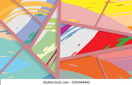 Abstract collage asymmetric pattern. Digital freehand art, grunge texture. Vector patchwork quilt background. Decorative elements, brush strokes ornament for flyer, poster, cover, textile fabric print