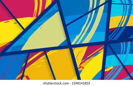 Abstract collage asymmetric pattern. Digital freehand art, grunge texture. Vector patchwork quilt background. Decorative elements, brush strokes ornament for flyer, poster, cover, textile fabric print