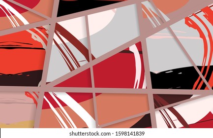 Abstract collage asymmetric pattern. Digital freehand art, grunge texture. Vector patchwork quilt background. Decorative elements, brush strokes ornament for flyer, poster, cover, textile fabric print