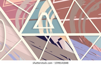 Abstract collage asymmetric pattern. Digital freehand art, grunge texture. Vector patchwork quilt background. Decorative elements, brush strokes ornament for flyer, poster, cover, textile fabric print