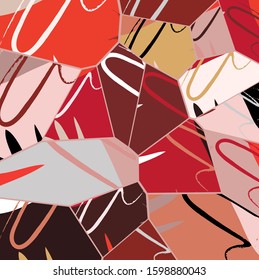 Abstract collage asymmetric pattern. Digital freehand art, grunge texture. Vector patchwork quilt background. Decorative elements, brush strokes ornament for flyer, poster, cover, textile fabric print