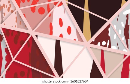 Abstract collage asymmetric pattern. Digital freehand art, grunge texture. Vector patchwork quilt background. Decorative elements, brush strokes ornament for flyer, poster, cover, textile fabric print