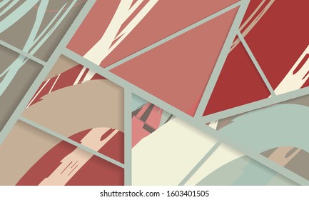 Abstract collage asymmetric pattern. Digital freehand art, grunge texture. Vector patchwork quilt background. Decorative elements, brush strokes ornament for flyer, poster, cover, textile fabric print