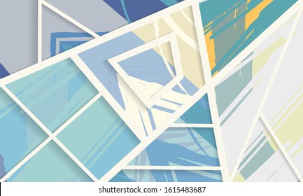 Abstract collage asymmetric pattern. Digital freehand art, grunge texture. Vector patchwork quilt background. Decorative elements, brush strokes ornament for flyer, poster, cover, textile fabric print