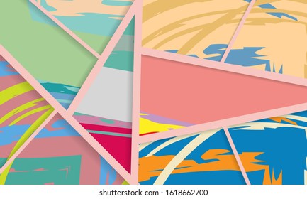 Abstract collage asymmetric pattern. Digital freehand art, grunge texture. Vector patchwork quilt background. Decorative elements, brush strokes ornament for flyer, poster, cover, textile fabric print