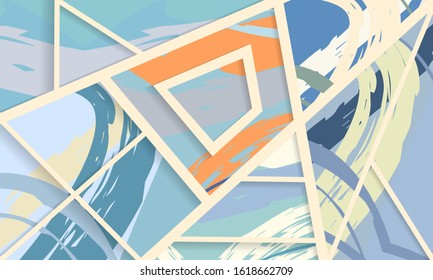Abstract collage asymmetric pattern. Digital freehand art, grunge texture. Vector patchwork quilt background. Decorative elements, brush strokes ornament for flyer, poster, cover, textile fabric print