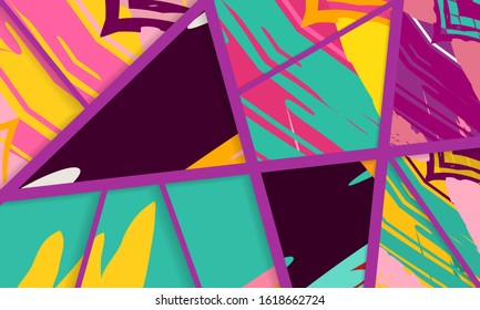 Abstract collage asymmetric pattern. Digital freehand art, grunge texture. Vector patchwork quilt background. Decorative elements, brush strokes ornament for flyer, poster, cover, textile fabric print