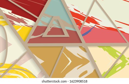 Abstract collage asymmetric pattern. Digital freehand art, grunge texture. Vector patchwork quilt background. Decorative elements, brush strokes ornament for flyer, poster, cover, textile fabric print