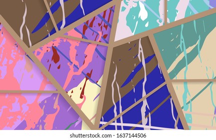 Abstract collage asymmetric pattern. Digital freehand art, grunge texture. Vector patchwork quilt background. Decorative elements, brush strokes ornament for flyer, poster, cover, textile fabric print