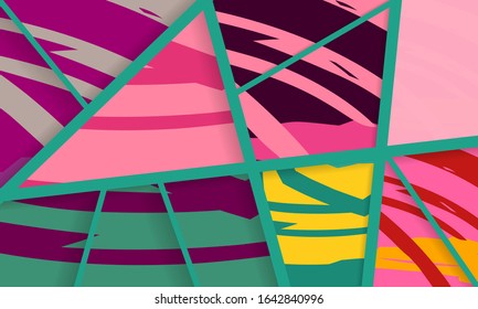 Abstract collage asymmetric pattern. Digital freehand art, grunge texture. Vector patchwork quilt background. Decorative elements, brush strokes ornament for flyer, poster, cover, textile fabric print