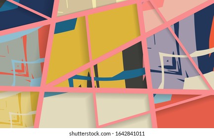 Abstract collage asymmetric pattern. Digital freehand art, grunge texture. Vector patchwork quilt background. Decorative elements, brush strokes ornament for flyer, poster, cover, textile fabric print