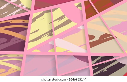 Patrón asimétrico abstracto del colaje. Arte de mano libre digital, textura gruesa. Fondo del tejido de mosaico de mosaico de trabajo de vectores. Elementos decorativos, trazos de pincel adornados para volante, afiche, tapa, tela textil