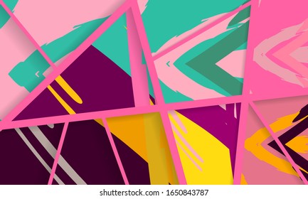 Abstract collage asymmetric pattern. Digital freehand art, grunge texture. Vector patchwork quilt background. Decorative elements, brush strokes ornament for flyer, poster, cover, textile fabric print