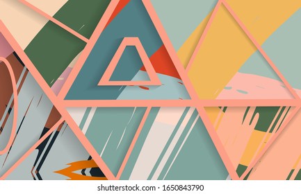 Abstract collage asymmetric pattern. Digital freehand art, grunge texture. Vector patchwork quilt background. Decorative elements, brush strokes ornament for flyer, poster, cover, textile fabric print