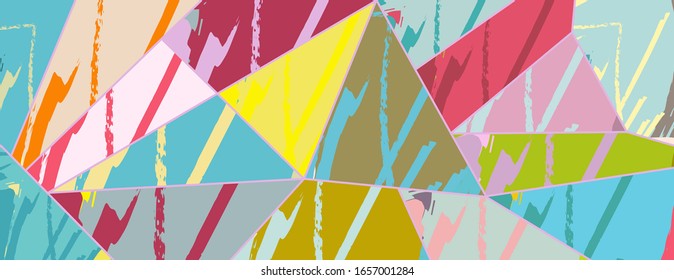 Abstract collage asymmetric pattern. Digital freehand art, grunge texture. Vector patchwork quilt background. Decorative elements, brush strokes ornament for flyer, poster, cover, textile fabric print