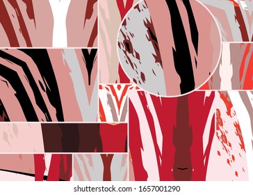 Abstract collage asymmetric pattern. Digital freehand art, grunge texture. Vector patchwork quilt background. Decorative elements, brush strokes ornament for flyer, poster, cover, textile fabric print