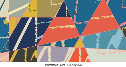 Patrón asimétrico abstracto del colaje. Arte de mano libre digital, textura gruesa. Fondo del tejido de mosaico de mosaico de trabajo de vectores. Elementos decorativos, trazos de pincel adornados para volante, afiche, tapa, tela textil
