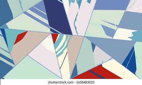 Abstract collage asymmetric pattern. Digital freehand art, grunge texture. Vector patchwork quilt background. Decorative elements, brush strokes ornament for flyer, poster, cover, textile fabric print