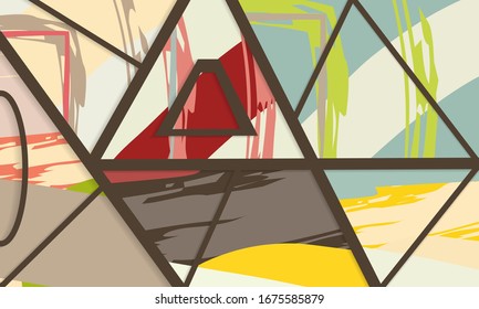 Patrón asimétrico abstracto del colaje. Arte de mano libre digital, textura gruesa. Fondo del tejido de mosaico de mosaico de trabajo de vectores. Elementos decorativos, trazos de pincel adornados para volante, afiche, tapa, tela textil