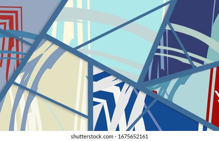 Patrón asimétrico abstracto del colaje. Arte de mano libre digital, textura gruesa. Fondo del tejido de mosaico de mosaico de trabajo de vectores. Elementos decorativos, trazos de pincel adornados para volante, afiche, tapa, tela textil