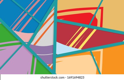 Patrón asimétrico abstracto del colaje. Arte de mano libre digital, textura gruesa. Fondo del tejido de mosaico de mosaico de trabajo de vectores. Elementos decorativos, trazos de pincel adornados para volante, afiche, tapa, tela textil