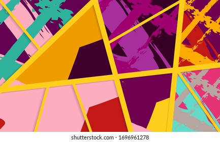 Abstract collage asymmetric pattern. Digital freehand art, grunge texture. Vector patchwork quilt background. Decorative elements, brush strokes ornament for flyer, poster, cover, textile fabric print