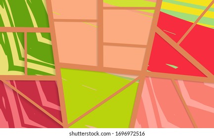 Patrón asimétrico abstracto del colaje. Arte de mano libre digital, textura gruesa. Fondo del tejido de mosaico de mosaico de trabajo de vectores. Elementos decorativos, trazos de pincel adornados para volante, afiche, tapa, tela textil