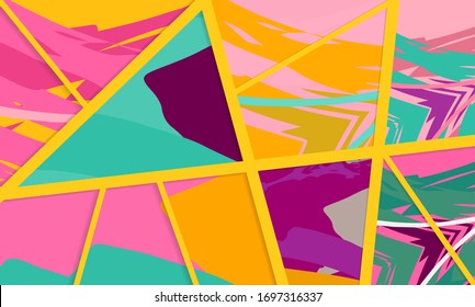 Abstract collage asymmetric pattern. Digital freehand art, grunge texture. Vector patchwork quilt background. Decorative elements, brush strokes ornament for flyer, poster, cover, textile fabric print