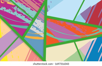 Patrón asimétrico abstracto del colaje. Arte de mano libre digital, textura gruesa. Fondo del tejido de mosaico de mosaico de trabajo de vectores. Elementos decorativos, trazos de pincel adornados para volante, afiche, tapa, tela textil
