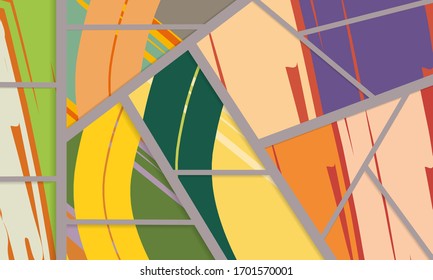 Patrón asimétrico abstracto del colaje. Arte de mano libre digital, textura gruesa. Fondo del tejido de mosaico de mosaico de trabajo de vectores. Elementos decorativos, trazos de pincel adornados para volante, afiche, tapa, tela textil