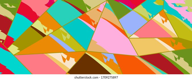 Patrón asimétrico abstracto del colaje. Arte de mano libre digital, textura gruesa. Fondo del tejido de mosaico de mosaico de trabajo de vectores. Elementos decorativos, trazos de pincel adornados para volante, afiche, tapa, tela textil
