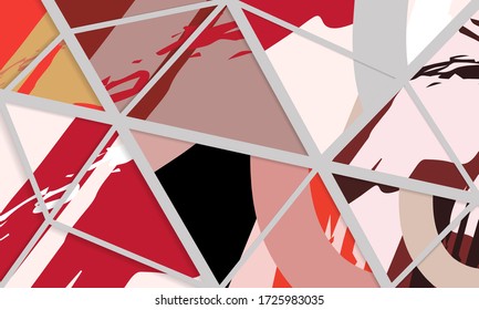 Abstract collage asymmetric pattern. Digital freehand art, grunge texture. Vector patchwork quilt background. Decorative elements, brush strokes ornament for flyer, poster, cover, textile fabric print