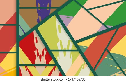 Patrón asimétrico abstracto del collage. Arte de mano alzada digital, textura gruesa. Fondo del tejido del parchwork del vector. Elementos decorativos, adornos de pinceladas de pincel para volante, afiche, cubierta, estampado de tela textil