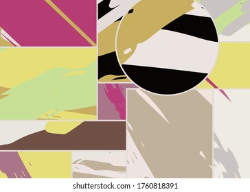 Abstract collage asymmetric pattern. Digital freehand art, grunge texture. Vector patchwork quilt background. Decorative elements, brush strokes ornament for flyer, poster, cover, textile fabric print