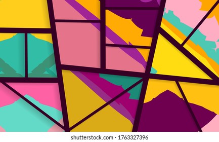 Patrón asimétrico abstracto del collage. Arte de mano alzada digital, textura gruesa. Fondo del tejido del parchwork del vector. Elementos decorativos, adornos de pinceladas de pincel para volante, afiche, cubierta, estampado de tela textil