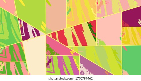 Patrón asimétrico abstracto del collage. Arte de mano alzada digital, textura gruesa. Fondo del tejido del parchwork del vector. Elementos decorativos, adornos de pinceladas de pincel para volante, afiche, cubierta, estampado de tela textil